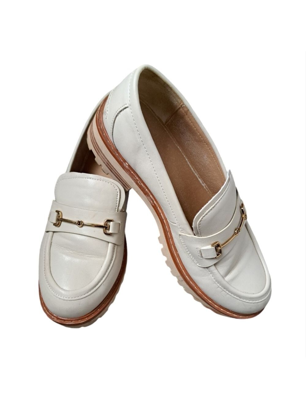 ZBY platform shoes lug sole slip on leather cream minimalist chunky loafers 8
